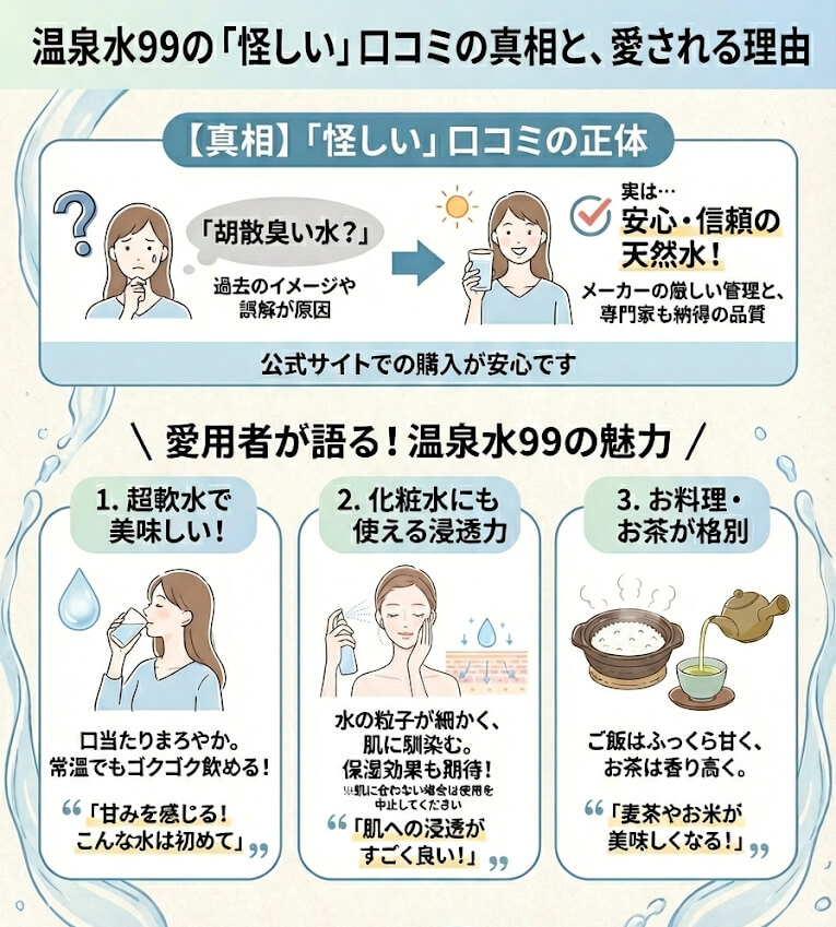 温泉水99は怪しい?悪い口コミについて調査