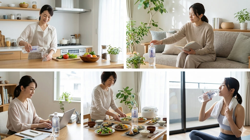 温泉水99を飲んでいる人たちのイメージ